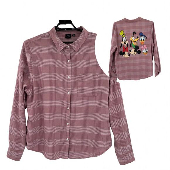 Disney Mickey Mouse  Y2K Flannel Womens Top 2X Plaid Donald Minnie Kawaii Retro - Picture 1 of 15